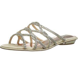 NEW Badgley Mischka Sofie Flat Low Kitten Heel Strappy Rhinestone Slide Sandal